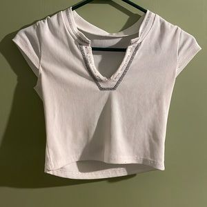 v neck white seamless crop